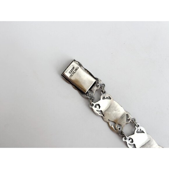 Siam Sterling Black Niello Enamel Fan Shaped Mekkalah Vintage Thai Bracelet - Picture 13 of 16